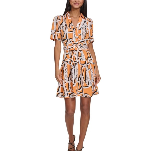 Karl Lagerfeld Orange and Black Mini Dress - Picture 1 of 7